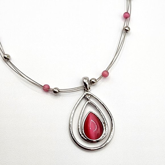 LIA SOPHIA COTTON CANDY Silver Pink Teardrop Floating Bead Signed Necklace - Picture 3 of 12